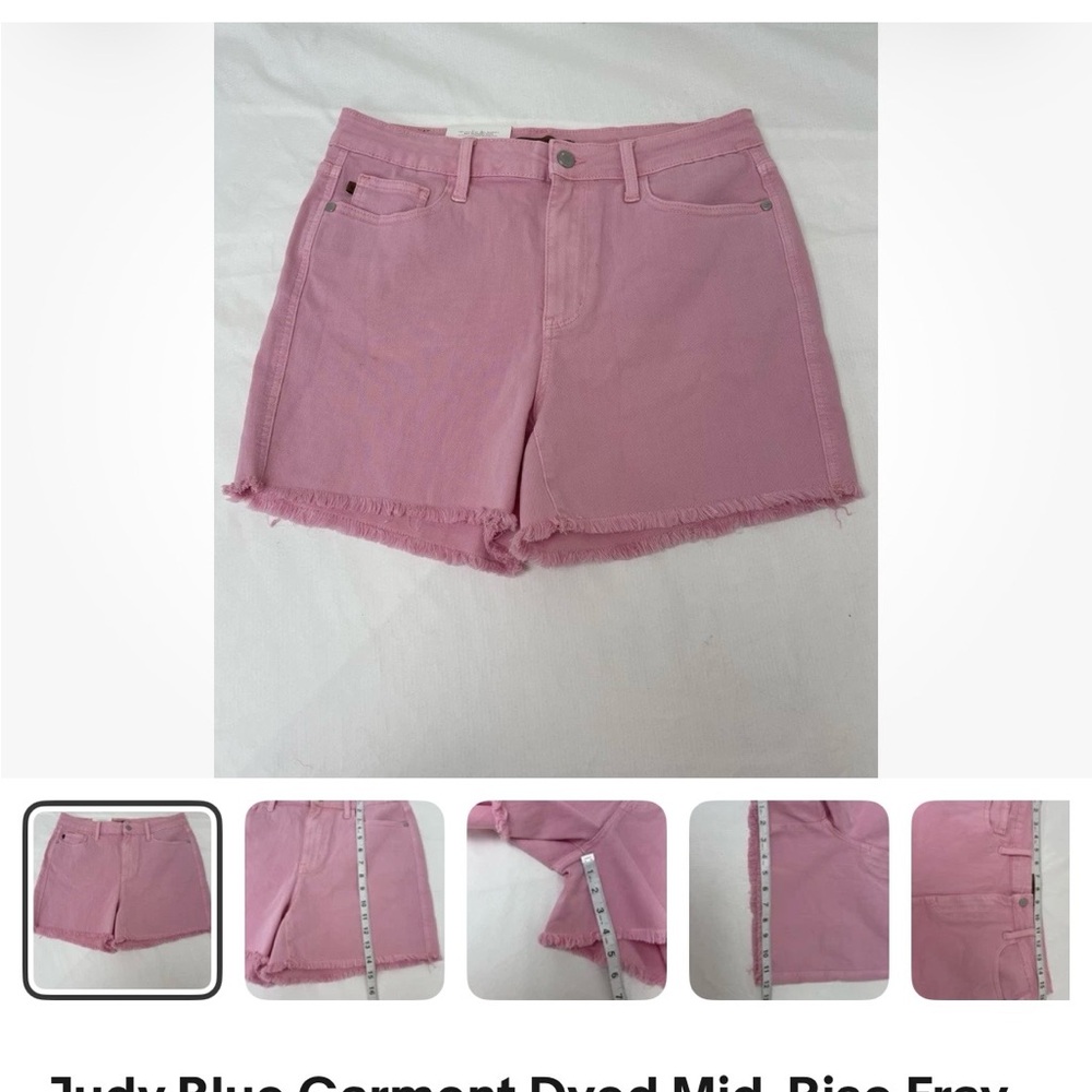 Judy Blue Distressed Pink Mid-Rise Denim Shorts
